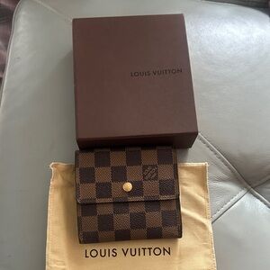 Louis Vuitton Damier Ebene Wallet with Gold Button